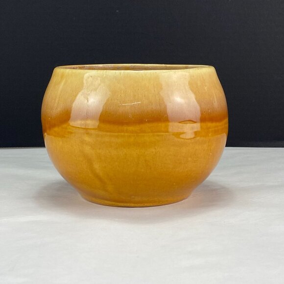 Vintage Retro Pottery Yellow Gold Drip Glaze Flower Pot Planter - Picture 2 of 11